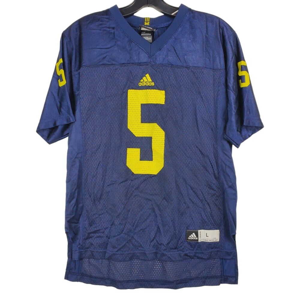 Vintage MICHIGAN WOLVERINES Jersey BOYS Large Blue #5 ADIDAS College Football